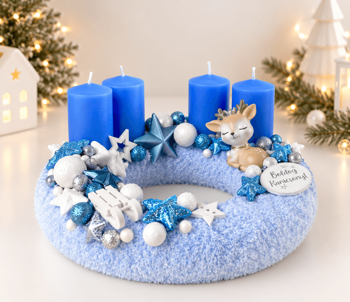 Világoskék adventi asztaldísz – Téli mesevilág