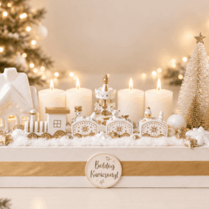 Hófehér karácsonyi mese – Elegáns adventi asztaldísz