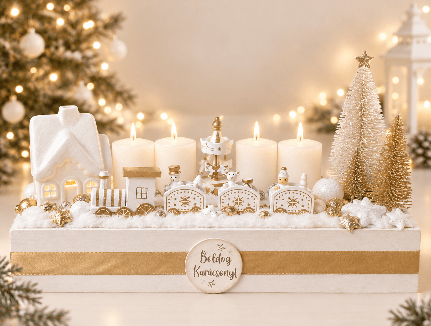 Hófehér karácsonyi mese – Elegáns adventi asztaldísz