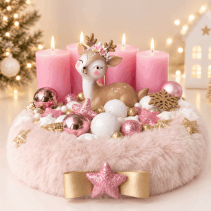 Púder rózsaszín adventi asztaldísz – Az ünnep őzikéje